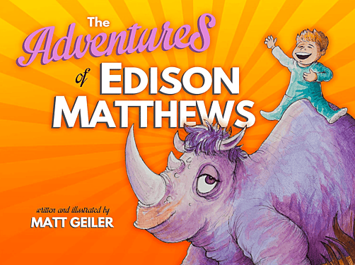 Cover art showing little boy in blue pajamas riding a purple rhinoceros